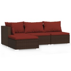 vidaXL Set muebles de jardín 4 pzas y cojines ratán sintético marrón