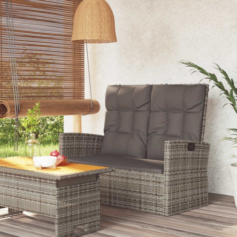 vidaXL Banco jardín reclinable y cojines ratán sintético gris 118 cm
