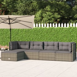 vidaXL Set de muebles de jardín 5 pzas y cojines ratán sintético gris