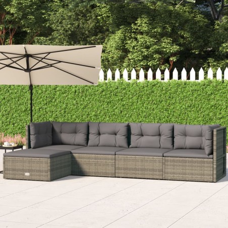 vidaXL Set de muebles de jardín 5 pzas y cojines ratán sintético gris