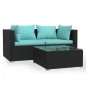 vidaXL Set de muebles de jardín 3 pzas y cojines ratán sintético negro vidaXL Set de muebles de jardín 3 pzas y cojines ratán sintético negro