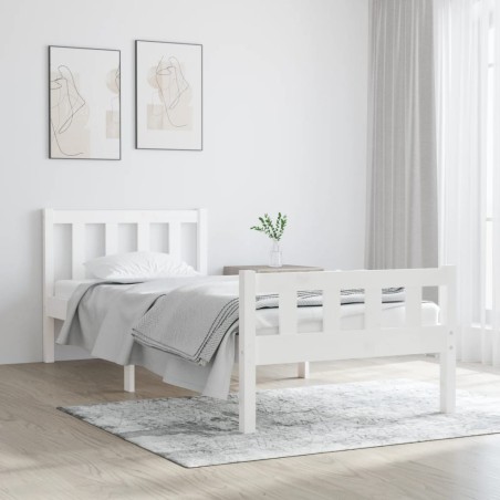 vidaXL Estructura de cama madera maciza blanco individual 75x190 cm