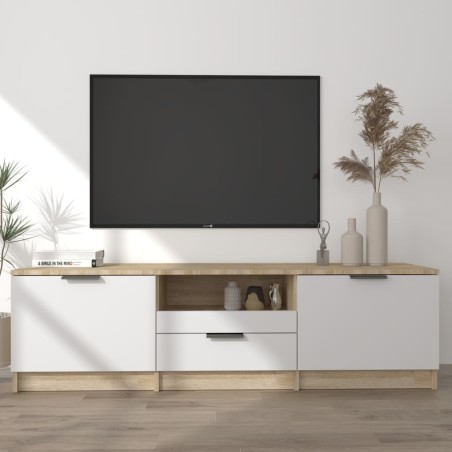 vidaXL Mueble de TV madera contrachapada blanco y roble 140x35x40 cm