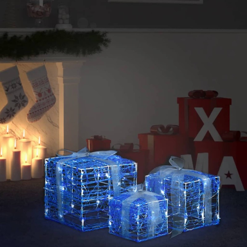 vidaXL Caja decorativa de regalo Navidad acrílico 3 pzas blanco frío vidaXL Caja decorativa de regalo Navidad acrílico 3 pzas blanco frío