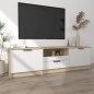 vidaXL Mueble de TV madera contrachapada blanco y roble 140x35x40 cm vidaXL Mueble de TV madera contrachapada blanco y roble 140x35x40 cm