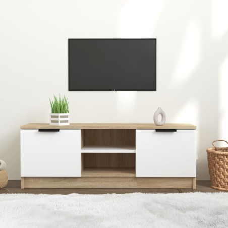 vidaXL Mueble de TV madera contrachapada blanco y roble 102x35x36,5 cm