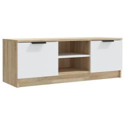 vidaXL Mueble de TV madera contrachapada blanco y roble 102x35x36,5 cm