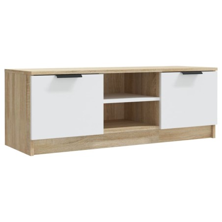 vidaXL Mueble de TV madera contrachapada blanco y roble 102x35x36,5 cm