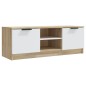 vidaXL Mueble de TV madera contrachapada blanco y roble 102x35x36,5 cm vidaXL Mueble de TV madera contrachapada blanco y roble 102x35x36,5 cm