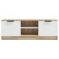 vidaXL Mueble de TV madera contrachapada blanco y roble 102x35x36,5 cm vidaXL Mueble de TV madera contrachapada blanco y roble 102x35x36,5 cm