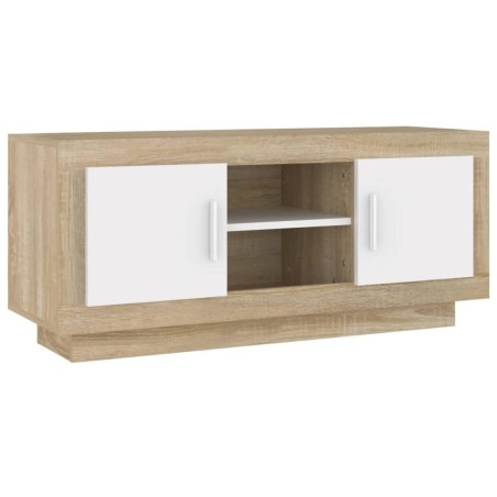 vidaXL Mueble de TV madera contrachapada blanco y roble 102x35x45 cm