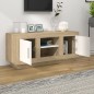 vidaXL Mueble de TV madera contrachapada blanco y roble 102x35x45 cm vidaXL Mueble de TV madera contrachapada blanco y roble 102x35x45 cm