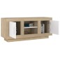 vidaXL Mueble de TV madera contrachapada blanco y roble 102x35x45 cm vidaXL Mueble de TV madera contrachapada blanco y roble 102x35x45 cm