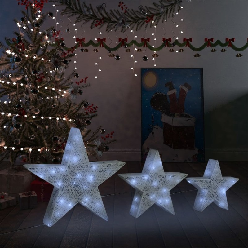 vidaXL Estrellas decoración navideña 3 piezas LED malla blanca vidaXL Estrellas decoración navideña 3 piezas LED malla blanca