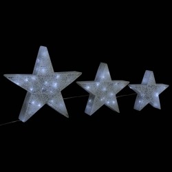vidaXL Estrellas decoración navideña 3 piezas LED malla blanca