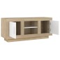 vidaXL Mueble de TV madera contrachapada blanco y roble 102x35x45 cm vidaXL Mueble de TV madera contrachapada blanco y roble 102x35x45 cm