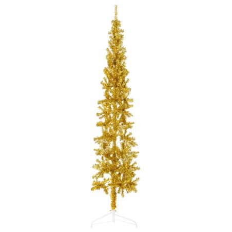vidaXL Medio árbol de Navidad artificial con soporte dorado 210 cm
