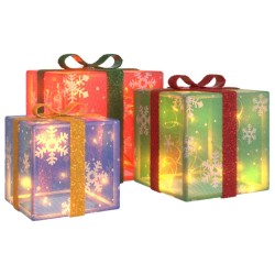 vidaXL Cajas de regalo Navidad iluminadas 3 uds 64 LEDs blanco cálido