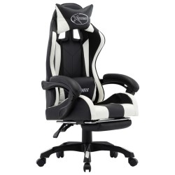 vidaXL Silla gaming con reposapiés cuero sintético blanco y negro