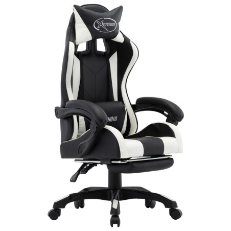 vidaXL Silla gaming con reposapiés cuero sintético blanco y negro