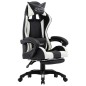 vidaXL Silla gaming con reposapiés cuero sintético blanco y negro vidaXL Silla gaming con reposapiés cuero sintético blanco y negro