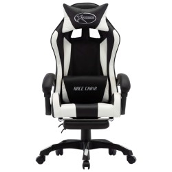 vidaXL Silla gaming con reposapiés cuero sintético blanco y negro