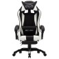 vidaXL Silla gaming con reposapiés cuero sintético blanco y negro vidaXL Silla gaming con reposapiés cuero sintético blanco y negro