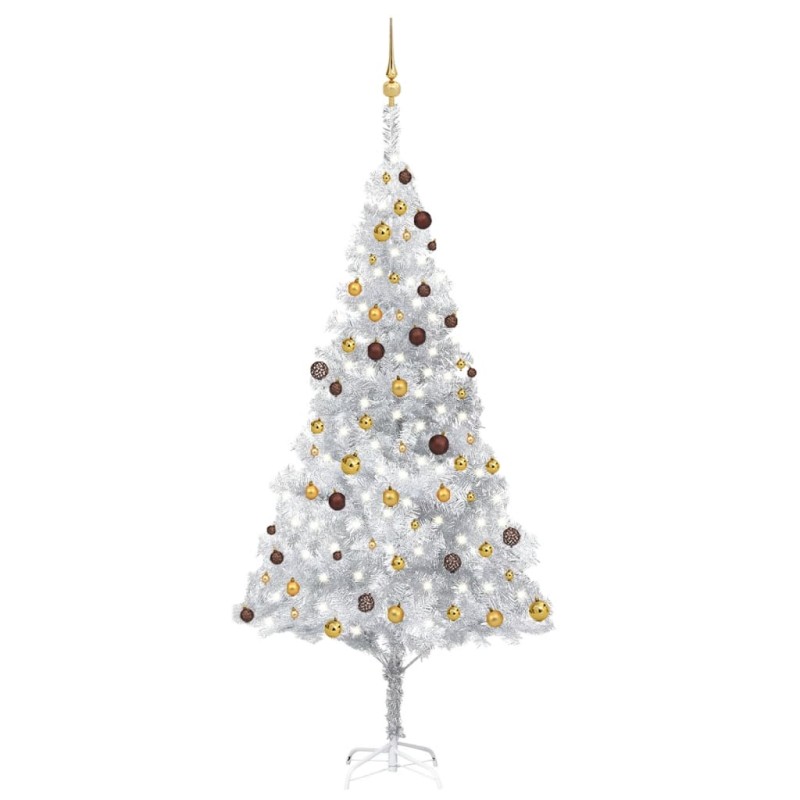 vidaXL Árbol de Navidad preiluminado con luces y bolas plateado 240 cm vidaXL Árbol de Navidad preiluminado con luces y bolas plateado 240 cm