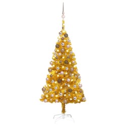 vidaXL Árbol de Navidad preiluminado con luces y bolas dorado 120 cm