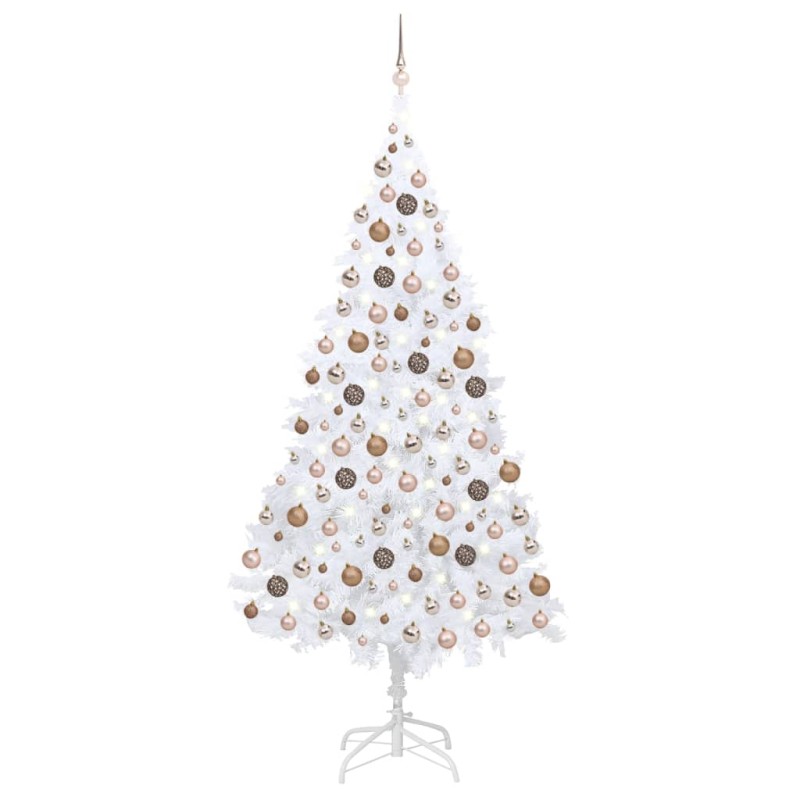 vidaXL Árbol de Navidad preiluminado con luces y bolas blanco 240 cm vidaXL Árbol de Navidad preiluminado con luces y bolas blanco 240 cm