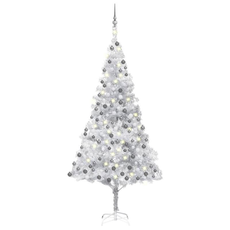 vidaXL Árbol de Navidad preiluminado con luces y bolas plateado 210 cm vidaXL Árbol de Navidad preiluminado con luces y bolas plateado 210 cm