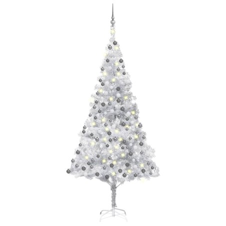 vidaXL Árbol de Navidad preiluminado con luces y bolas plateado 210 cm