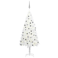 vidaXL Árbol de Navidad preiluminado con luces y bolas blanco 150 cm