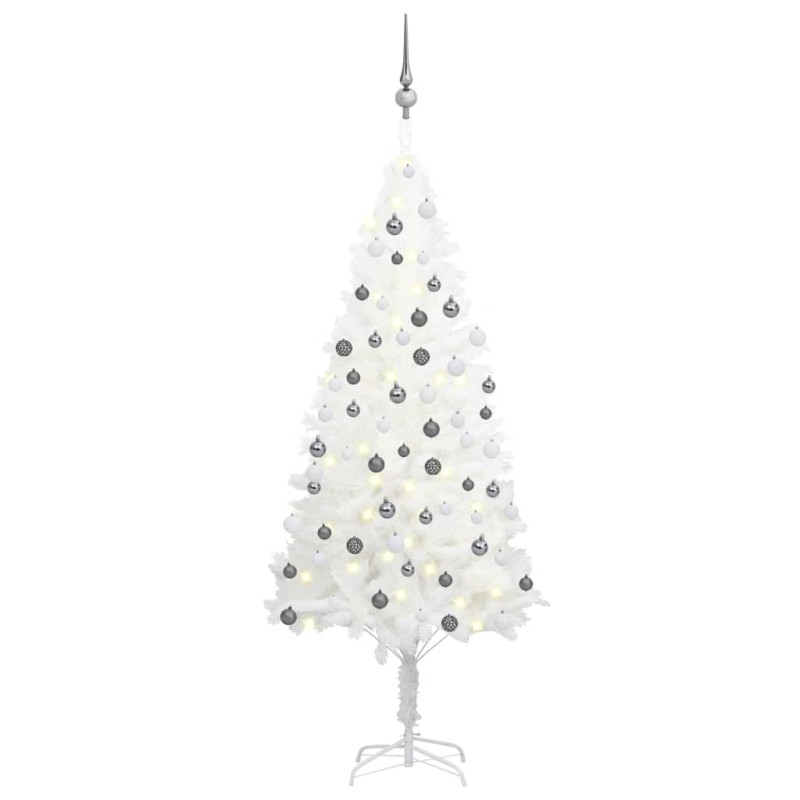 vidaXL Árbol de Navidad preiluminado con luces y bolas blanco 150 cm vidaXL Árbol de Navidad preiluminado con luces y bolas blanco 150 cm