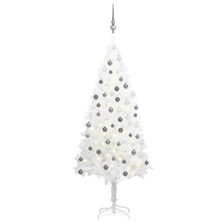 vidaXL Árbol de Navidad preiluminado con luces y bolas blanco 150 cm