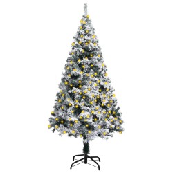 vidaXL Árbol de Navidad artificial verde con luces y nieve 120 cm