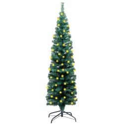 vidaXL Árbol de Navidad delgado con luces y soporte PVC verde 150 cm