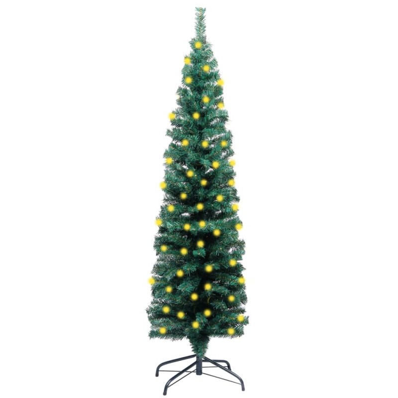 vidaXL Árbol de Navidad delgado con luces y soporte PVC verde 150 cm vidaXL Árbol de Navidad delgado con luces y soporte PVC verde 150 cm