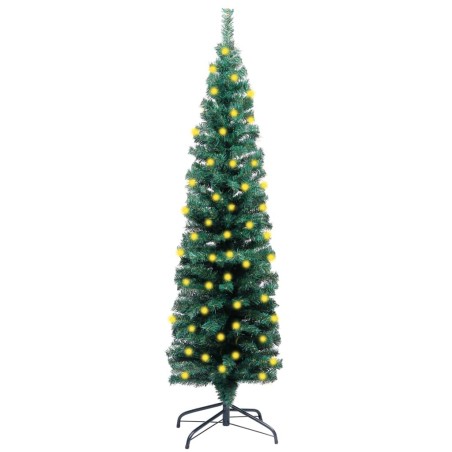 vidaXL Árbol de Navidad delgado con luces y soporte PVC verde 150 cm