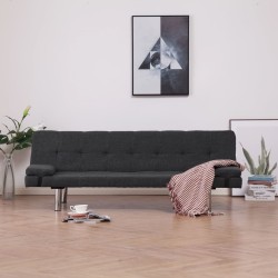 vidaXL Sofá cama con dos almohadas de poliéster gris oscuro