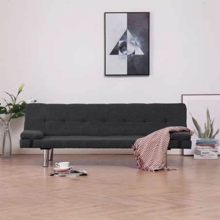 vidaXL Sofá cama con dos almohadas de poliéster gris oscuro