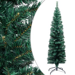 vidaXL Árbol de Navidad delgado con luces y soporte PVC verde 150 cm