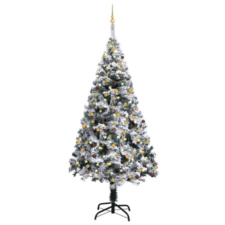 vidaXL Árbol de Navidad preiluminado con luces y bolas verde 210 cm