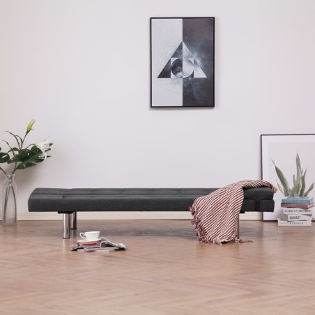 vidaXL Sofá cama con dos almohadas de poliéster gris oscuro