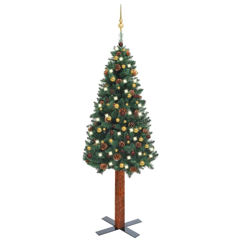 vidaXL Árbol de Navidad delgado con luces y bolas verde 210 cm vidaXL Árbol de Navidad delgado con luces y bolas verde 210 cm