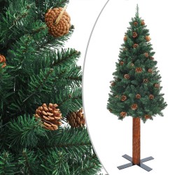 vidaXL Árbol de Navidad delgado con luces y bolas verde 210 cm