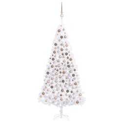 vidaXL Árbol de Navidad preiluminado con luces y bolas blanco 300 cm