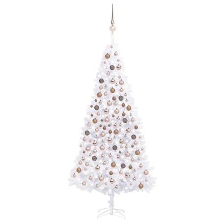 vidaXL Árbol de Navidad preiluminado con luces y bolas blanco 300 cm