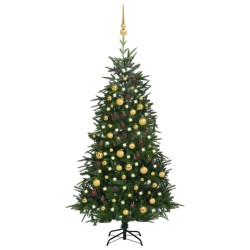 vidaXL Árbol de Navidad artificial con LEDs y bolas PVC verde 180 cm