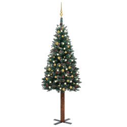 vidaXL Árbol de Navidad delgado con luces y bolas verde 180 cm